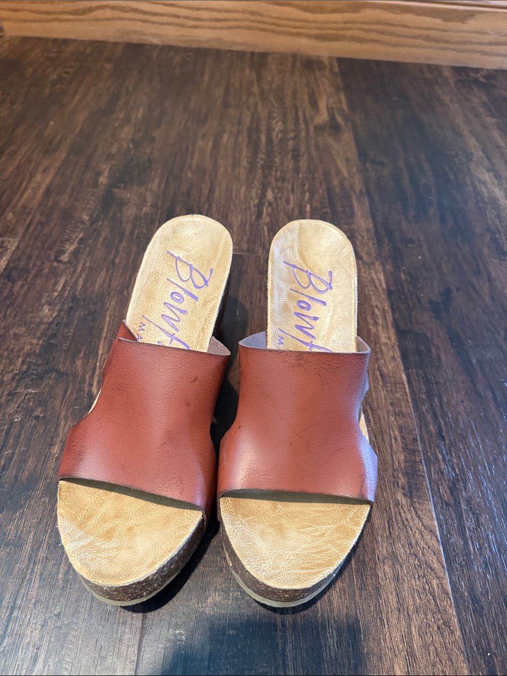 Blowfish Brown Leather Cork Wedge Slide Sandals - Picture 2 of 6